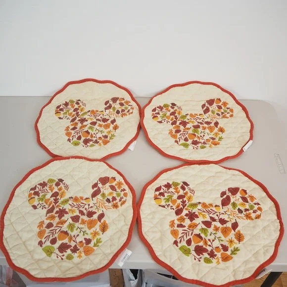 Disney Celebrate Together Fall Quilted Placemats Set‎ of 4 Hidden Mickey Autumn