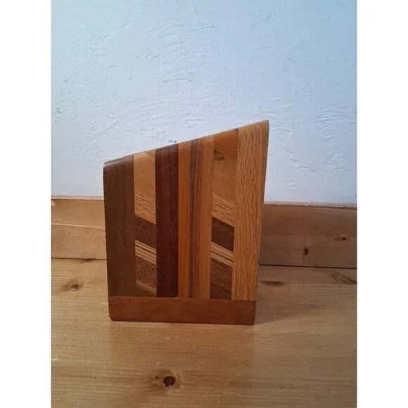 Wooden Napkin Holder Artisan Multiple Wood 6.5x5x2.5 Nice!