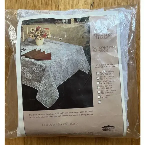 Vtg Skipton Lace White Tablecloth Permanent Press Cottage Oblong Shabby Chic
