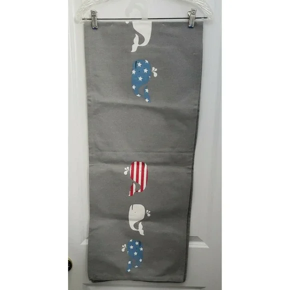New Americana Red White Blue Whale Tapestry Grey Woven Table Runner 15
