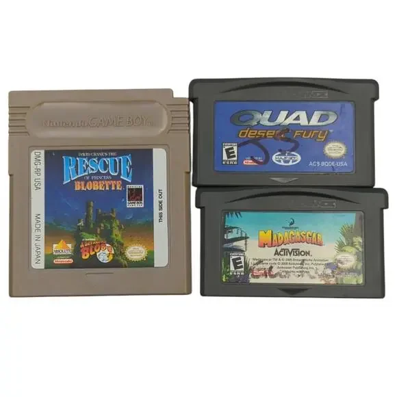 Game Boy Games: Madagascar, Quad Desert Fury, Princess Blobette‎ Lot of 3 Games