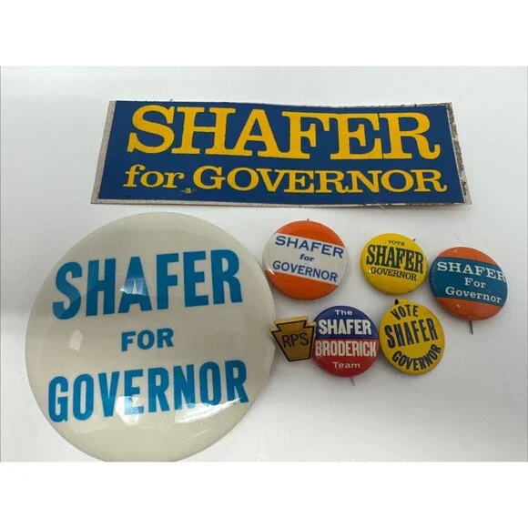 LOT Ray Shafer 1966 Pennsylvania Governor campaign pin button bumper sticker