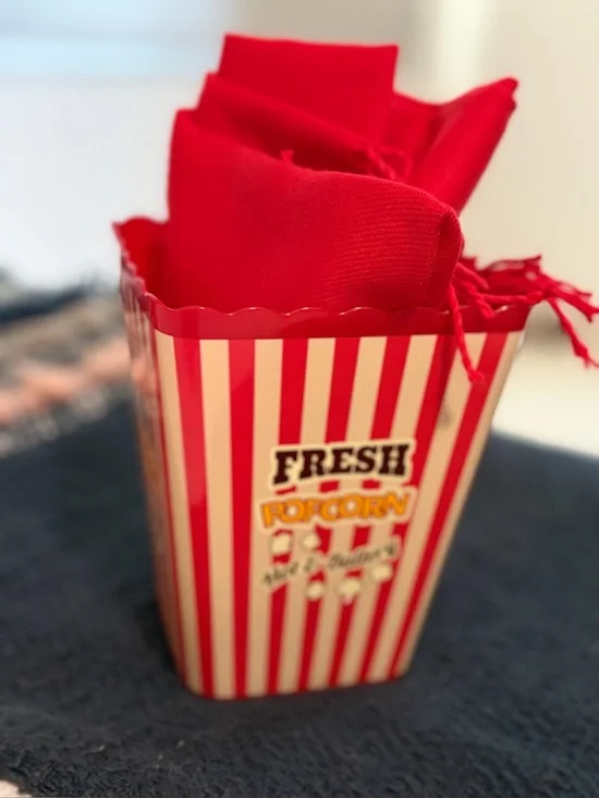 NEW Red pashmina in cute Popcorn Favor Box gift set/ movie night party favor