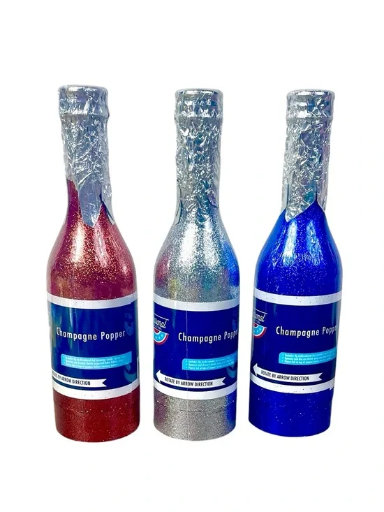 🇺🇸 Glitter Champagne Party Poppers - Red, Silver & Blue