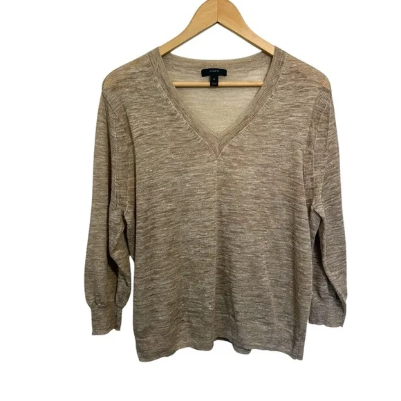 J.Crew Lightweight Linen‎ Blend Marled V Neck Sweater M