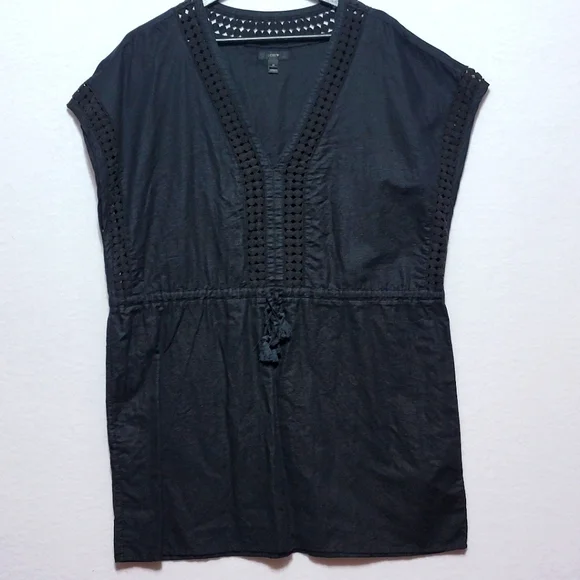 J. Crew Black V-Neck Women's Linen Swimsuit Cover-Up Top SIZE M. #770‎