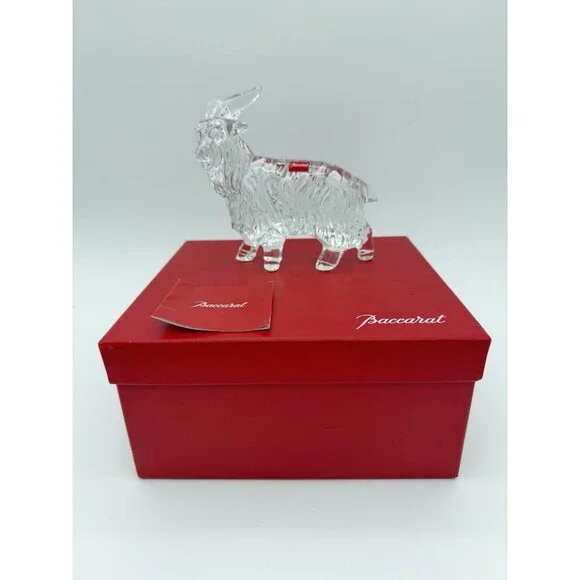 Rare Baccarat Crystal France Clear Long Hair Goat Solid Figurine Sheep Boxed