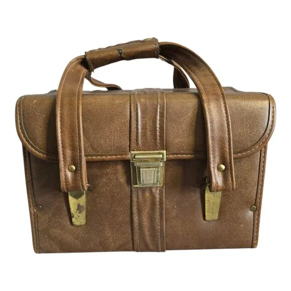 Vintage Brown Faux Leather (Vinyl) Camera Bag Double Handles 11