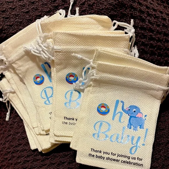 Oh Baby! Baby Shower Burlap Favor Bags Set of 24 (Blue and White) NEW