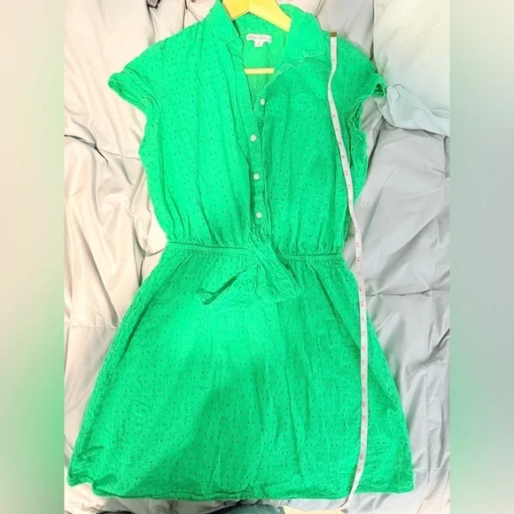 J. Crew Green Casual Sundress with Cap Sleeves and Mandarin Collar
