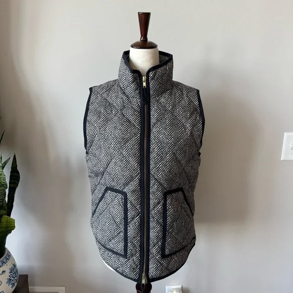 J. Crew Quilted Down Puffer Vest - Houndstooth Black and White