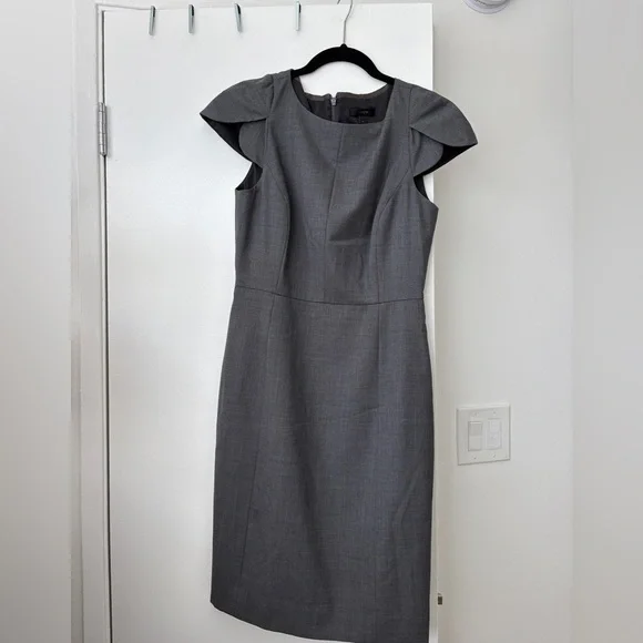 J. Crew Grey Midi Sheath Dress with Flutter Cap Sleeves