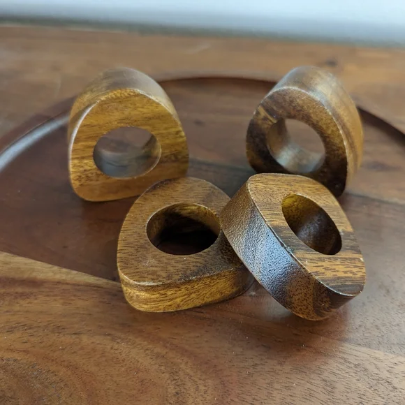 MCM Wooden Triangle Napkin Rings Set of Four