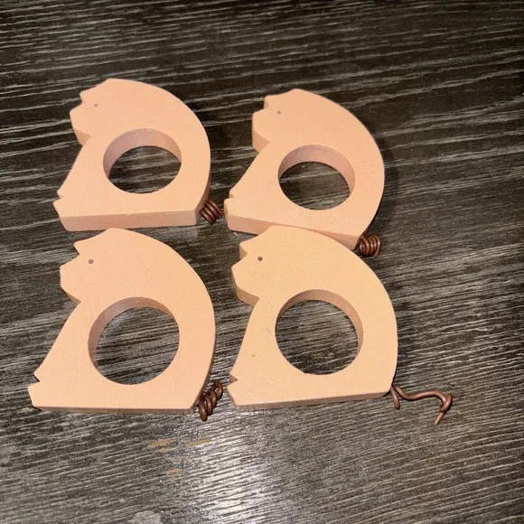 Lot of 4 Vintage Pink Pigs Piglets Wood Napkin Ring Holders