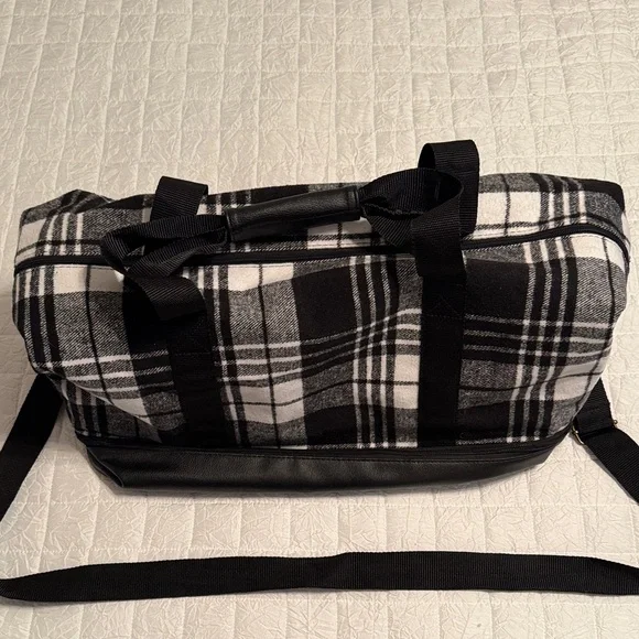 DSW Black and White Plaid Overnight Bag