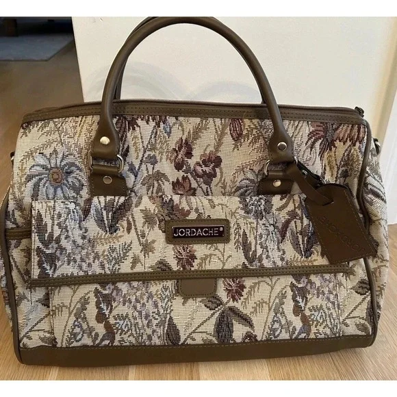 Vintage JORDACHE Floral Tapestry Carry on Duffel Tote Luggage Weekender Bag