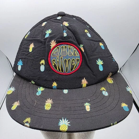 Quiksilver OSFM Kids Black Pineapple Print Trucker Hat Snapback Adjustable Cap