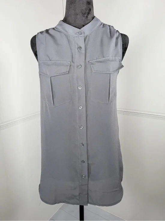 J.Crew Gray Sleeveless Utility Button Front Tunic Blouse Size 2