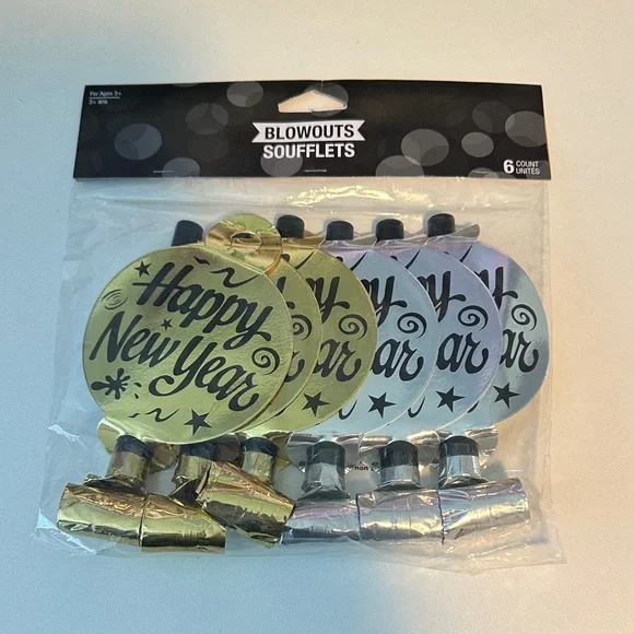 Blowouts Soufflets Happy New Year Party Supplies - Gold and Silver