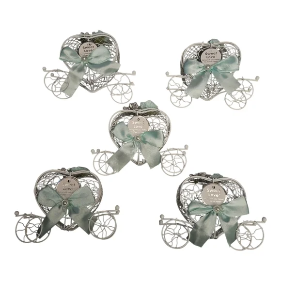 5 Heart Carriage Candy Box Party Favors Holders For Weddings Mint Green White
