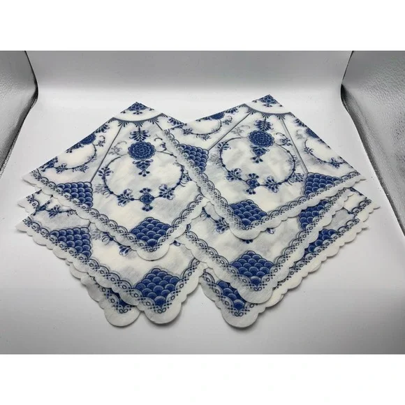Vintage Fasana Germany Blue Onion Napkins Scalloped Edges Decoupage Lot Of 8