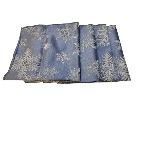 Holiday Satin Jacquard Fabric Textured Snowflakes Blue Square Napkins Set of‎ 4