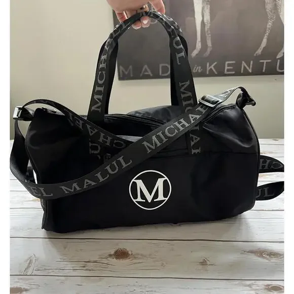 Michael Malul Black Duffel Bag with Logo Strap