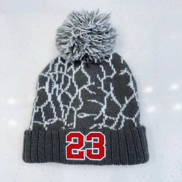 Toddler Gray Pom Pom Beanie Knit Winter Hat Red 23 Embroidered