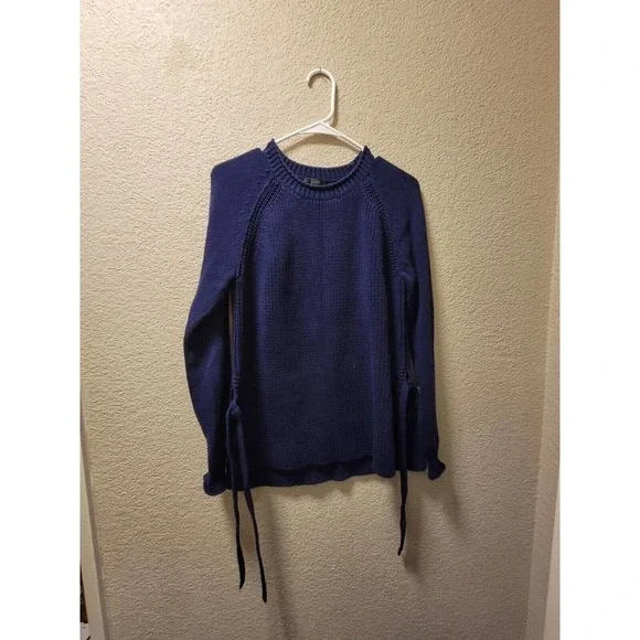 J. Crew| Navy Side Tie Crew Neck Sweater Sz S Thick Knit Fall Winter Preppy