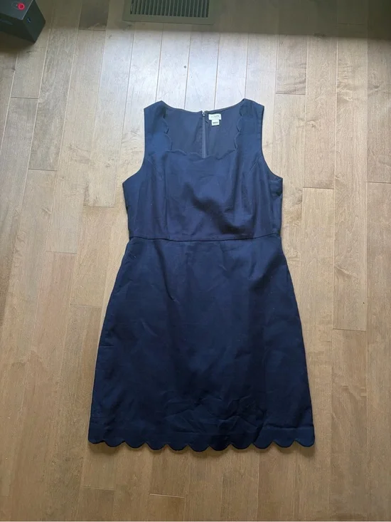 J. Crew Navy Scallop-Hem Sleeveless Shift Dress
