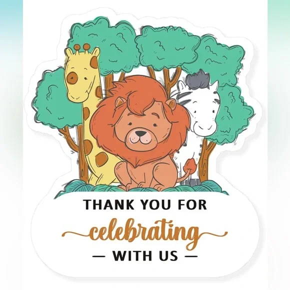 NWT (80) Jungle Animal Thank You for Celebrating with us Stickers