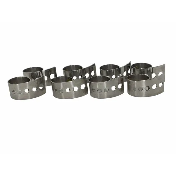Silver Tone Set of 8 Napkin Rings Holders Curled with Punch Holes Modern Style