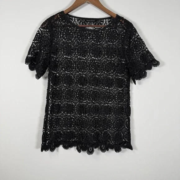 Banana Republic Crochet Floral‎ Top Women's S Black Retro 90s Y2K Casual