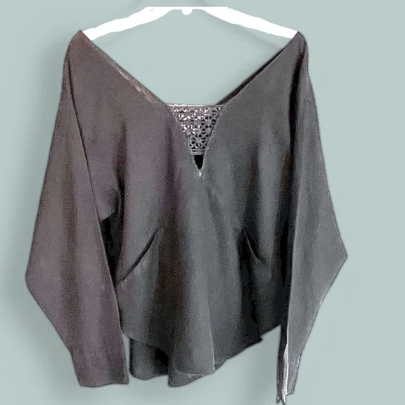 Free People Off the Shoulder Black Linen Blend Crop Top Size XS