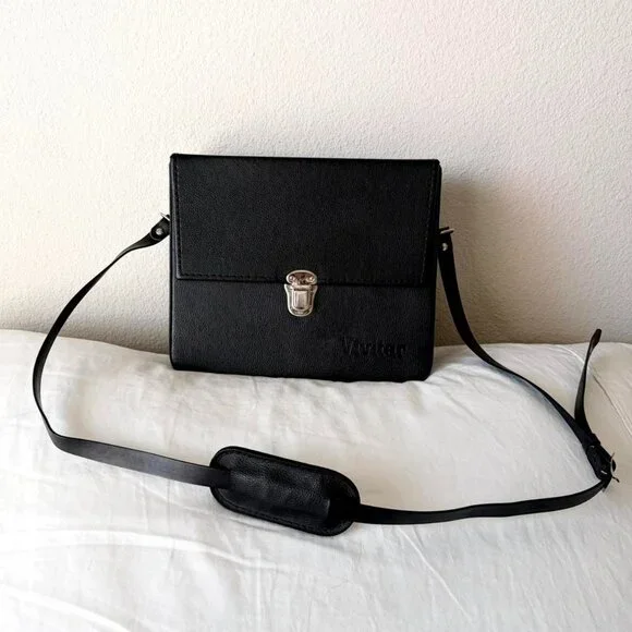 Vintage Vivitar Camera Case Black Leather Shoulder Bag