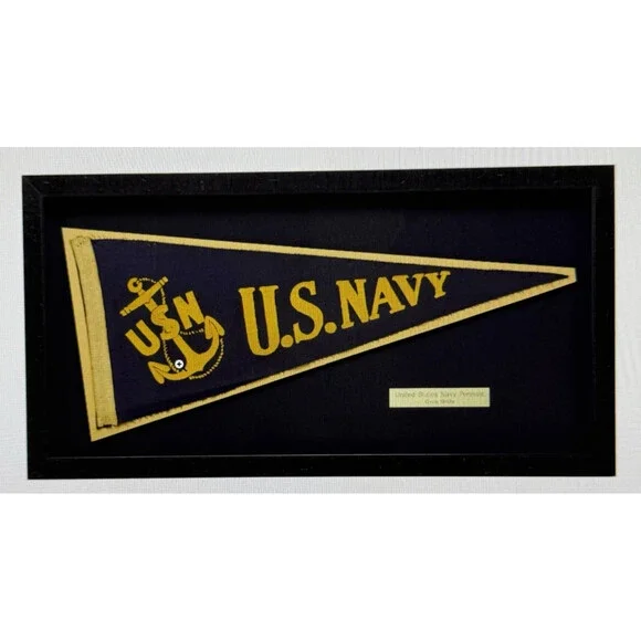 Vintage 1940s USN United States Navy Pennant Archived Frame