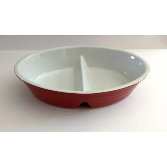 Sur La Table Stoneware 2-Section Dish‎ Casserole Red Oven to Table Portugal NWT