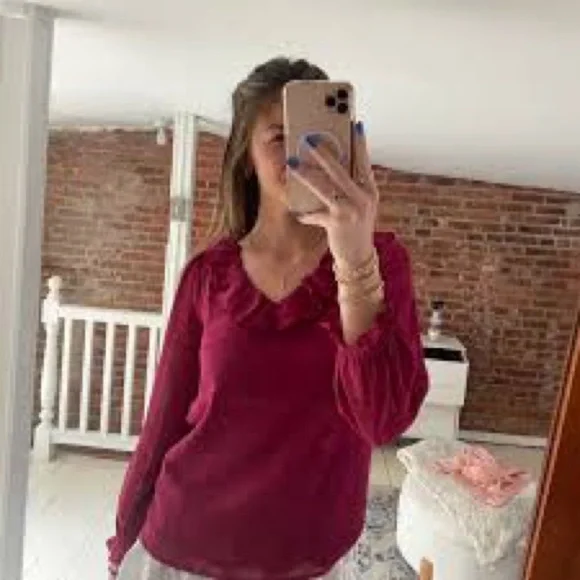 J. Crew Pink Wine colored Swiss Dot Long Sleeve Top. Small Small