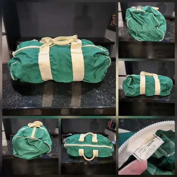 VTG 60s? LL Bean Script Sawtooth Green Duffle Gym Bag Full Zip 1960s‎ USA Made