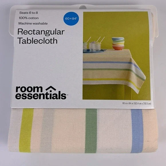 Room‎ Essentials Rectangular Tablecloth 60 x 84 Cotton Green Blue Stripe