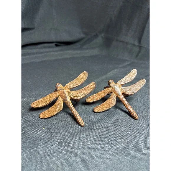 Vintage Bronze Dragonfly Napkin Rings Set of 2 Cast Metal Decorative Tableware‎