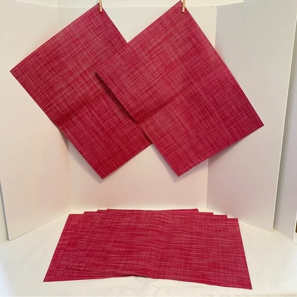 Mini Basketweave Woven Vinyl Placemats Pink Set of 6