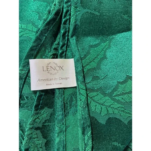Lenox Green Holly Damask Round Tablecloth 74 Inch Holiday Christmas Decor