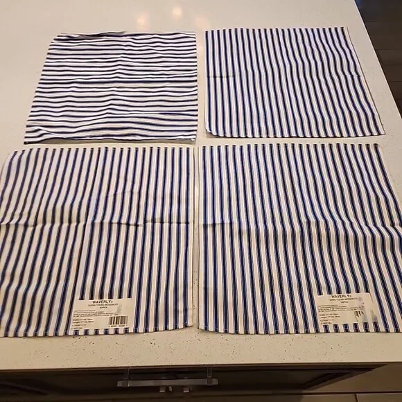 NWT Waverly Tavern Ticking Wedgewood Cloth Napkins Blue Stripes Set Of 4 Cotton