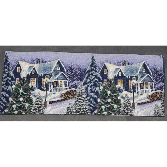 Holiday Winter Village Christmas Scene Tapestry Table Runner Winter Decor 12