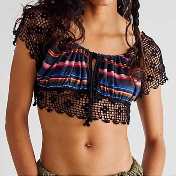 Free People Aruba ultra crop crochet striped unique top sexy
