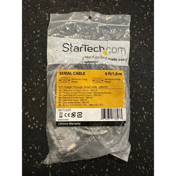StarTech Serial Cable 6' Straight Through Cord DB9 F/F 6' 9 Pin Female MXT100FF