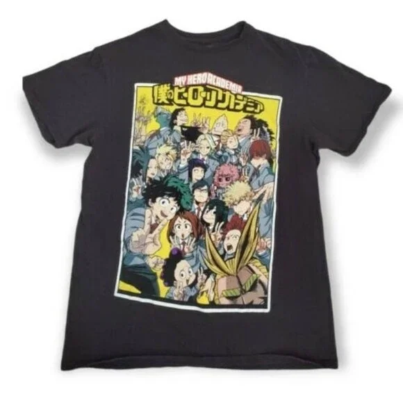 My Hero Shirt Men Medium Anime Academia Crew Neck Black Graphic Short Sleeve