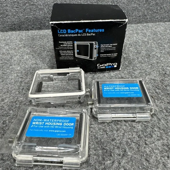 Go Pro LCD Screen‎ Waterproof Wrist Housing Doors Display Viewer BacPac Open Box