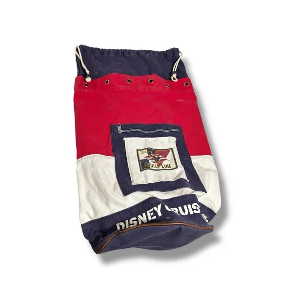 Disney Cruise Line Backpack Duffle Bag Red White Blue Canvas Approx‎ 15.5x26.10